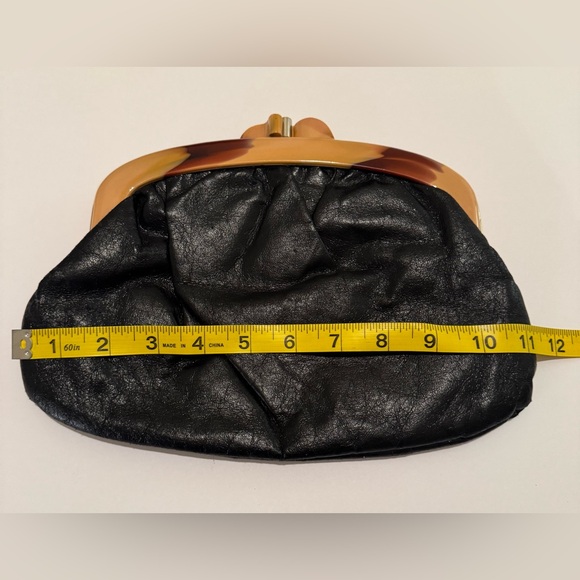 Vintage Black Leather Clutch with Bakelite Handle